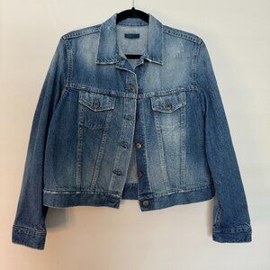 Simon Miller 90s Distressed Blue Japanese Denim Cropped Trucker Jacket, Size 2